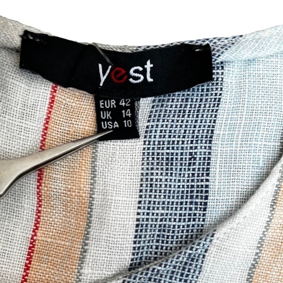 YEST Multi Stripe Short Sleeve Linen Blouse NWT - Picture 5 of 9